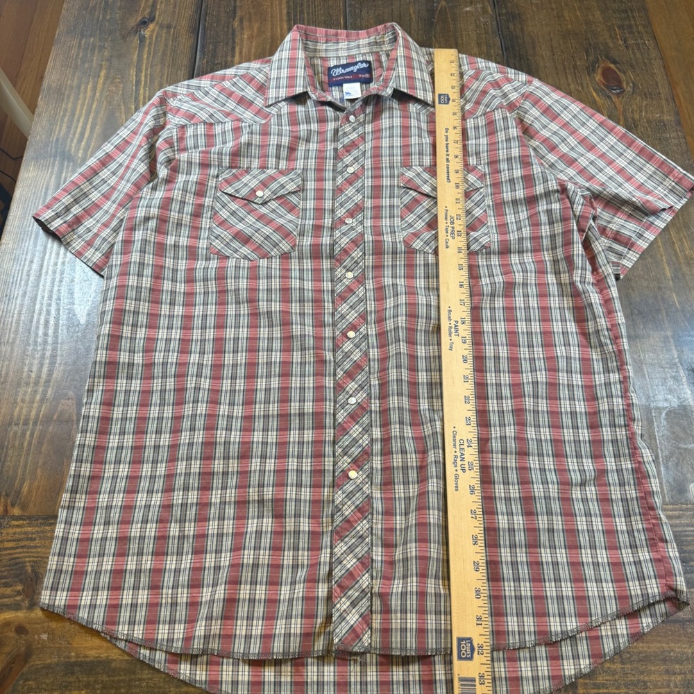 Wrangler Men XL X-Long Tails Western Pearl Snap Plaid Short Sleeve Shirt vintage - Picture 4 of 6